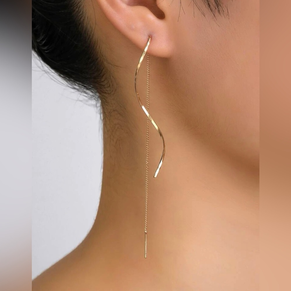 Twist gold threader earrings M271 - Picture 1 of 4